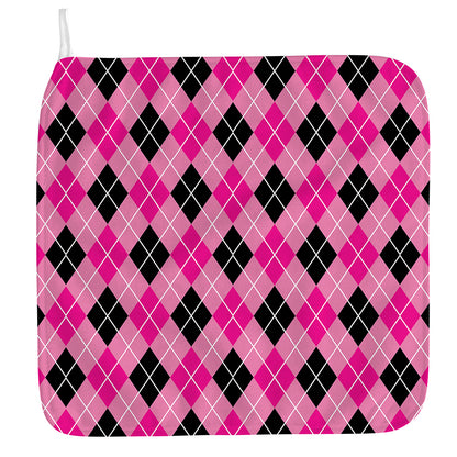 Black And Pink Argyle Pattern Print Hand Towel