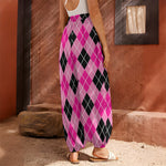 Black And Pink Argyle Pattern Print Harem Pants
