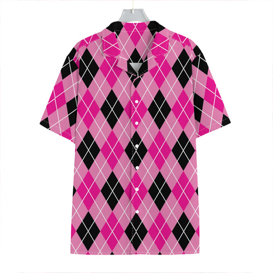 Black And Pink Argyle Pattern Print Hawaiian Shirt