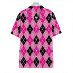 Black And Pink Argyle Pattern Print Hawaiian Shirt