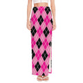 Black And Pink Argyle Pattern Print High Slit Maxi Skirt
