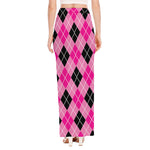 Black And Pink Argyle Pattern Print High Slit Maxi Skirt