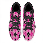 Black And Pink Argyle Pattern Print High Top Leather Sneakers