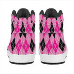 Black And Pink Argyle Pattern Print High Top Leather Sneakers