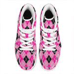Black And Pink Argyle Pattern Print High Top Leather Sneakers