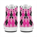 Black And Pink Argyle Pattern Print High Top Leather Sneakers