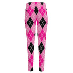 Black And Pink Argyle Pattern Print High-Waisted Pocket Leggings