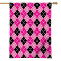 Black And Pink Argyle Pattern Print House Flag