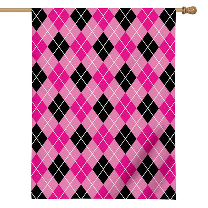 Black And Pink Argyle Pattern Print House Flag