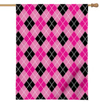 Black And Pink Argyle Pattern Print House Flag