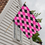 Black And Pink Argyle Pattern Print House Flag