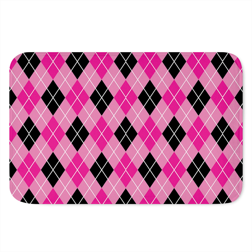 Black And Pink Argyle Pattern Print Indoor Door Mat