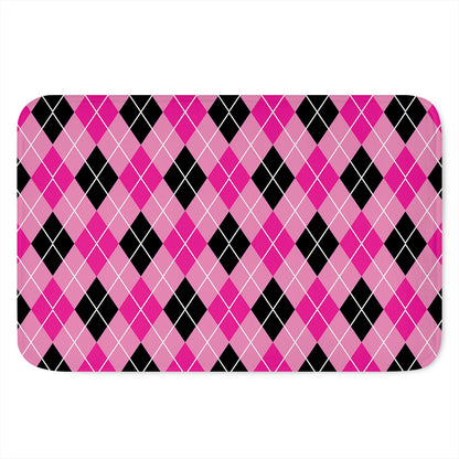 Black And Pink Argyle Pattern Print Indoor Door Mat