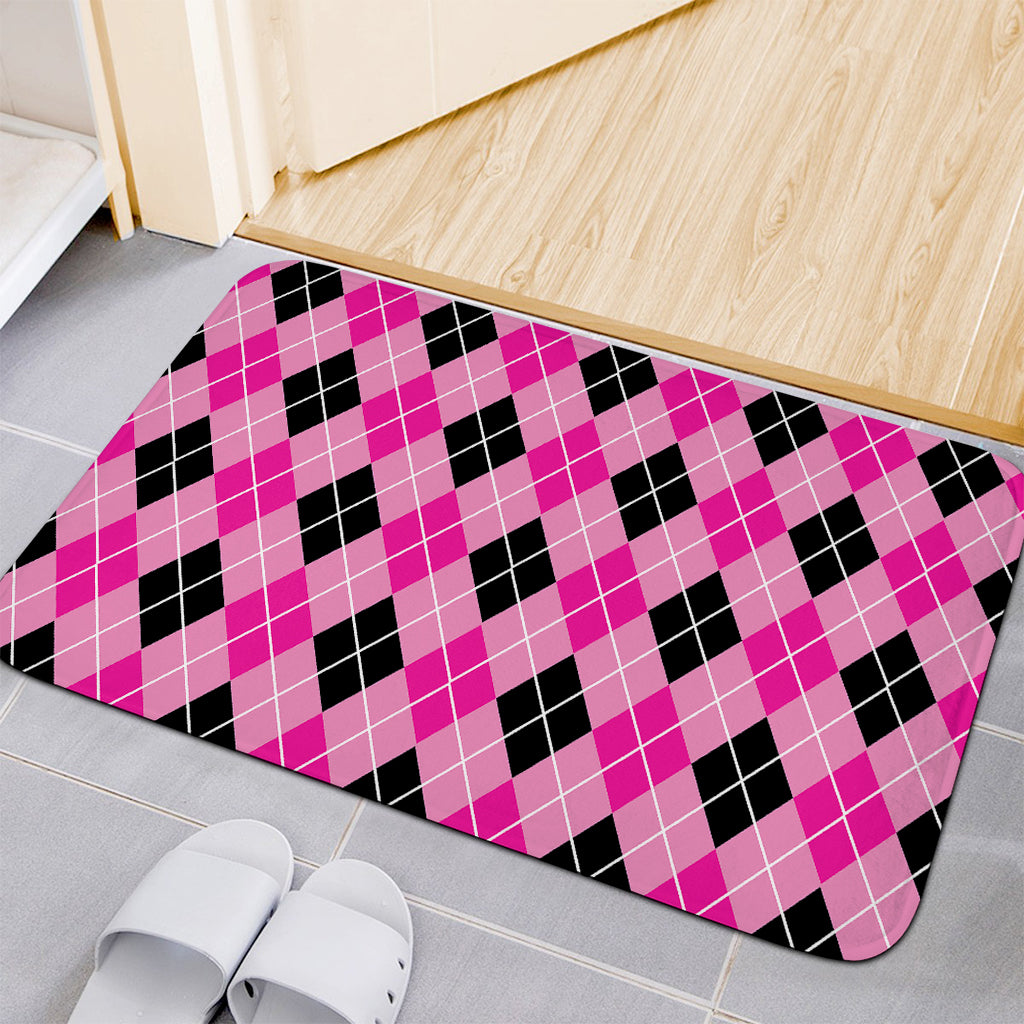 Black And Pink Argyle Pattern Print Indoor Door Mat