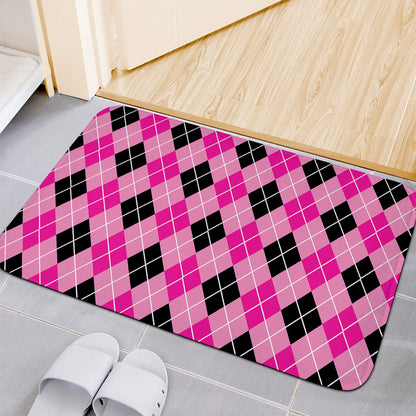 Black And Pink Argyle Pattern Print Indoor Door Mat