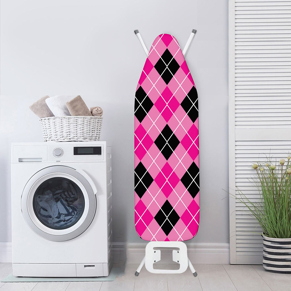 Black And Pink Argyle Pattern Print Ironing Board Cover