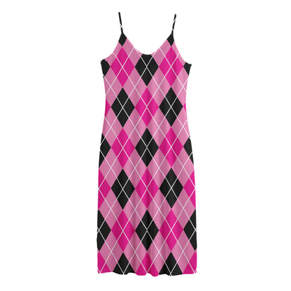 Black And Pink Argyle Pattern Print Jersey Midi Cami Dress