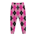 Black And Pink Argyle Pattern Print Jogger Pants