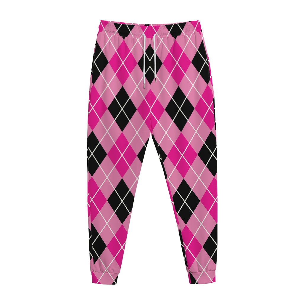 Black And Pink Argyle Pattern Print Jogger Pants