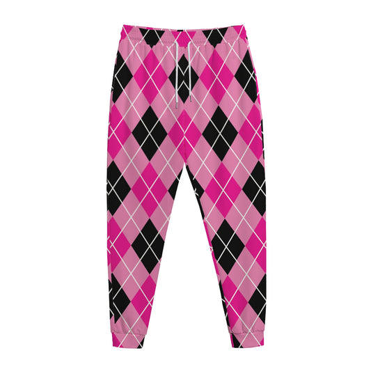 Black And Pink Argyle Pattern Print Jogger Pants