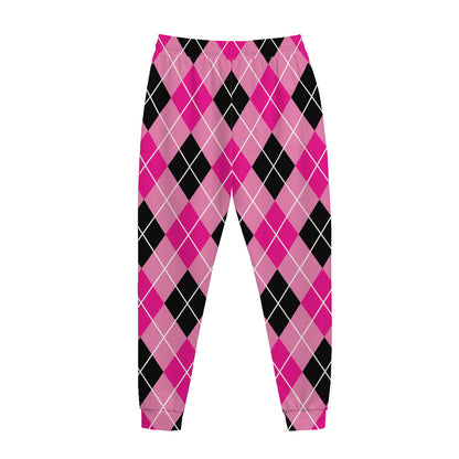 Black And Pink Argyle Pattern Print Jogger Pants
