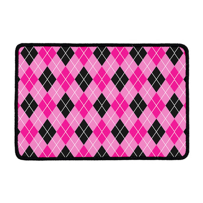 Black And Pink Argyle Pattern Print Kitchen Mat