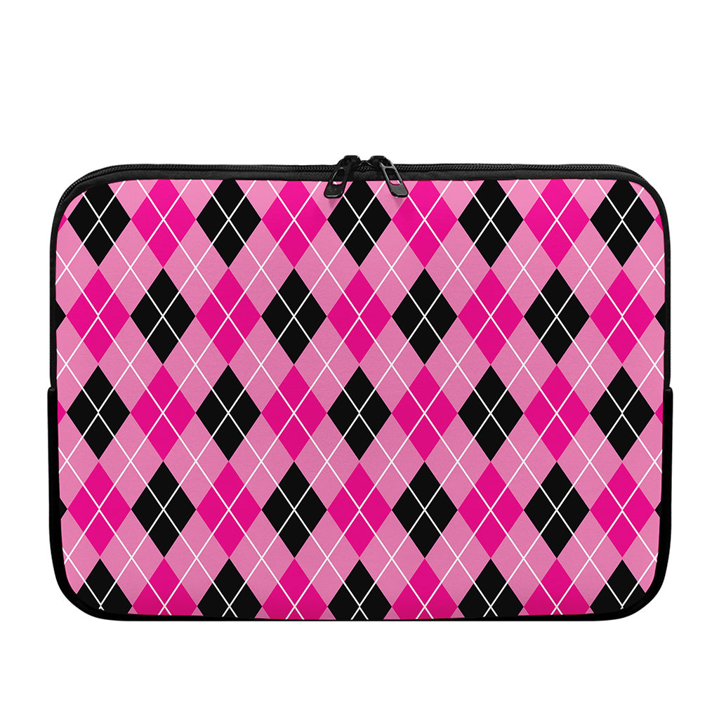 Black And Pink Argyle Pattern Print Laptop Sleeve