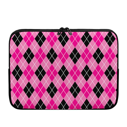 Black And Pink Argyle Pattern Print Laptop Sleeve