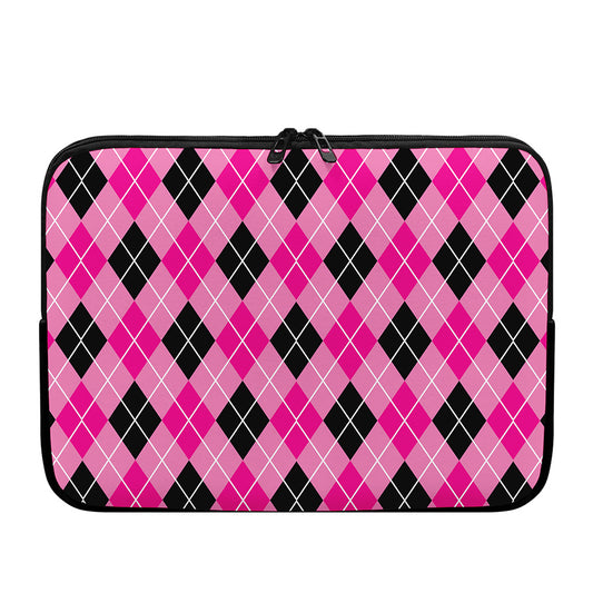 Black And Pink Argyle Pattern Print Laptop Sleeve