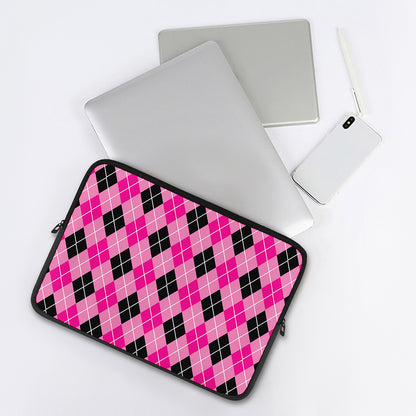 Black And Pink Argyle Pattern Print Laptop Sleeve