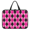 Black And Pink Argyle Pattern Print Laptop Sleeve With Handle