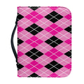 Black And Pink Argyle Pattern Print Leather Bible Cover