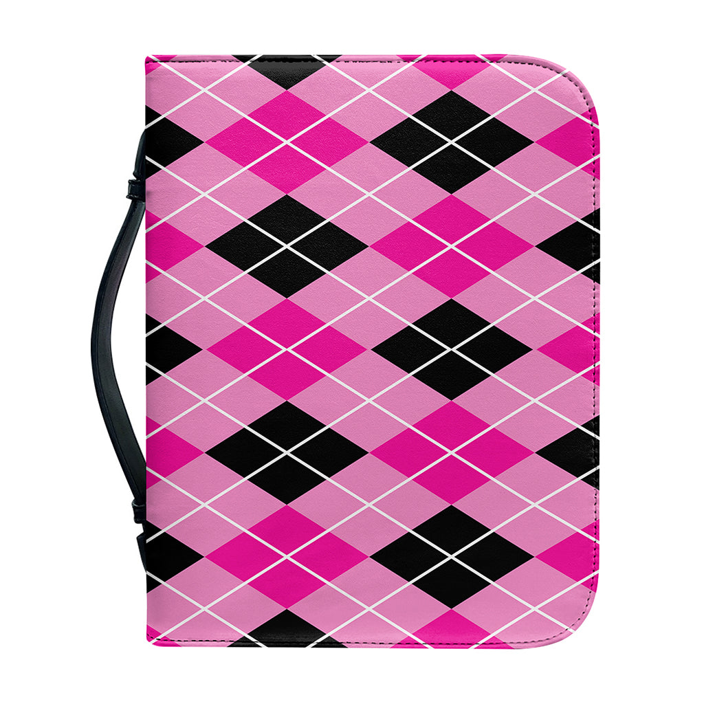 Black And Pink Argyle Pattern Print Leather Bible Cover