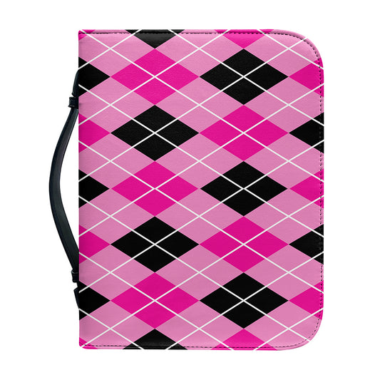 Black And Pink Argyle Pattern Print Leather Bible Cover