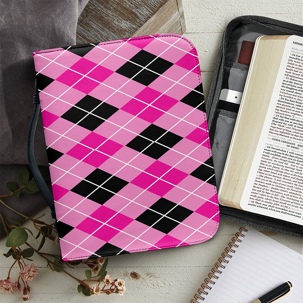 Black And Pink Argyle Pattern Print Leather Bible Cover