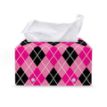 Black And Pink Argyle Pattern Print Leather Tissue Box Cover