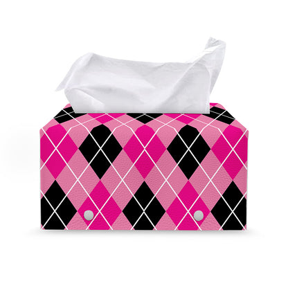 Black And Pink Argyle Pattern Print Leather Tissue Box Cover