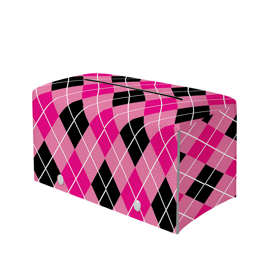 Black And Pink Argyle Pattern Print Leather Tissue Box Cover