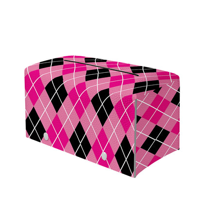 Black And Pink Argyle Pattern Print Leather Tissue Box Cover