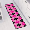 Black And Pink Argyle Pattern Print Long Kitchen Mat