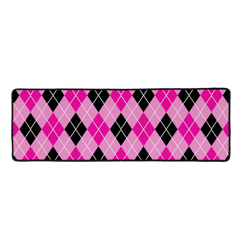 Black And Pink Argyle Pattern Print Long Kitchen Mat