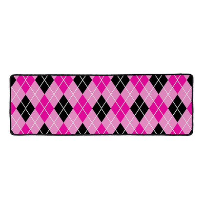 Black And Pink Argyle Pattern Print Long Kitchen Mat