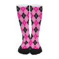 Black And Pink Argyle Pattern Print Long Socks