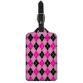 Black And Pink Argyle Pattern Print Luggage Tag