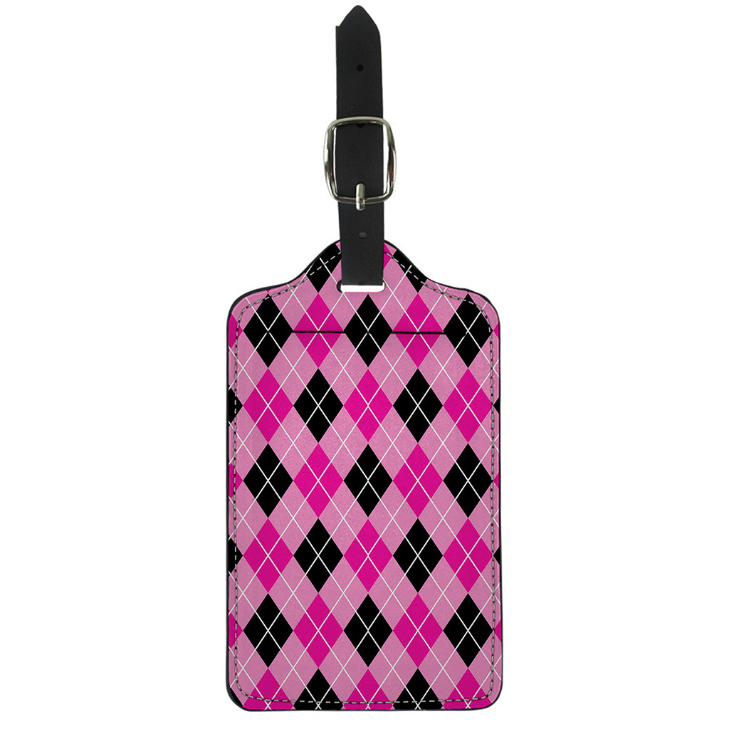 Black And Pink Argyle Pattern Print Luggage Tag