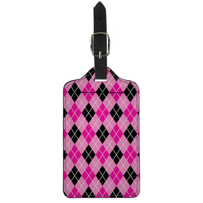 Black And Pink Argyle Pattern Print Luggage Tag