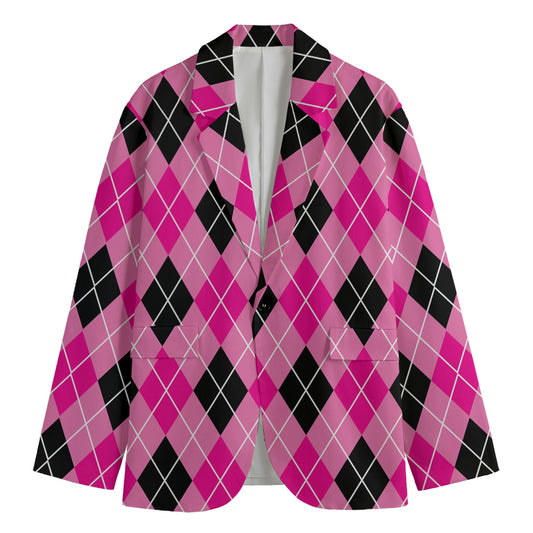 Black And Pink Argyle Pattern Print Men's Blazer