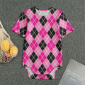 Black And Pink Argyle Pattern Print Men's Bodysuit