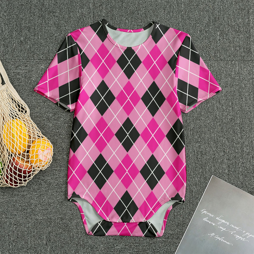 Black And Pink Argyle Pattern Print Men's Bodysuit
