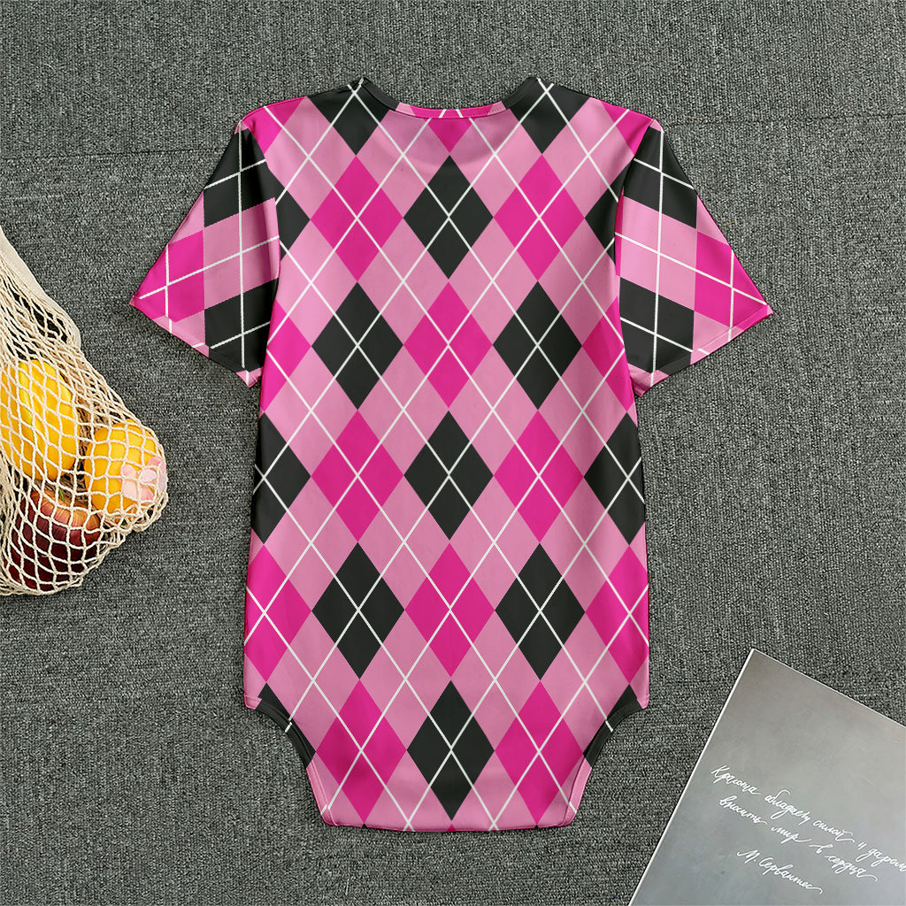 Black And Pink Argyle Pattern Print Men's Bodysuit